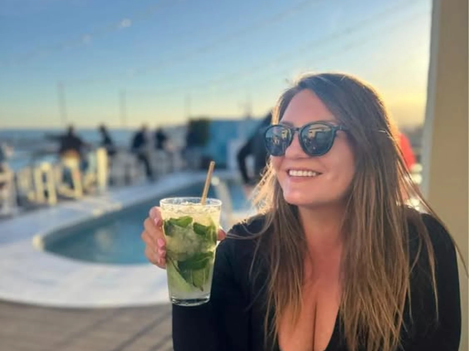 Bianca smiling, Spain sunset setting